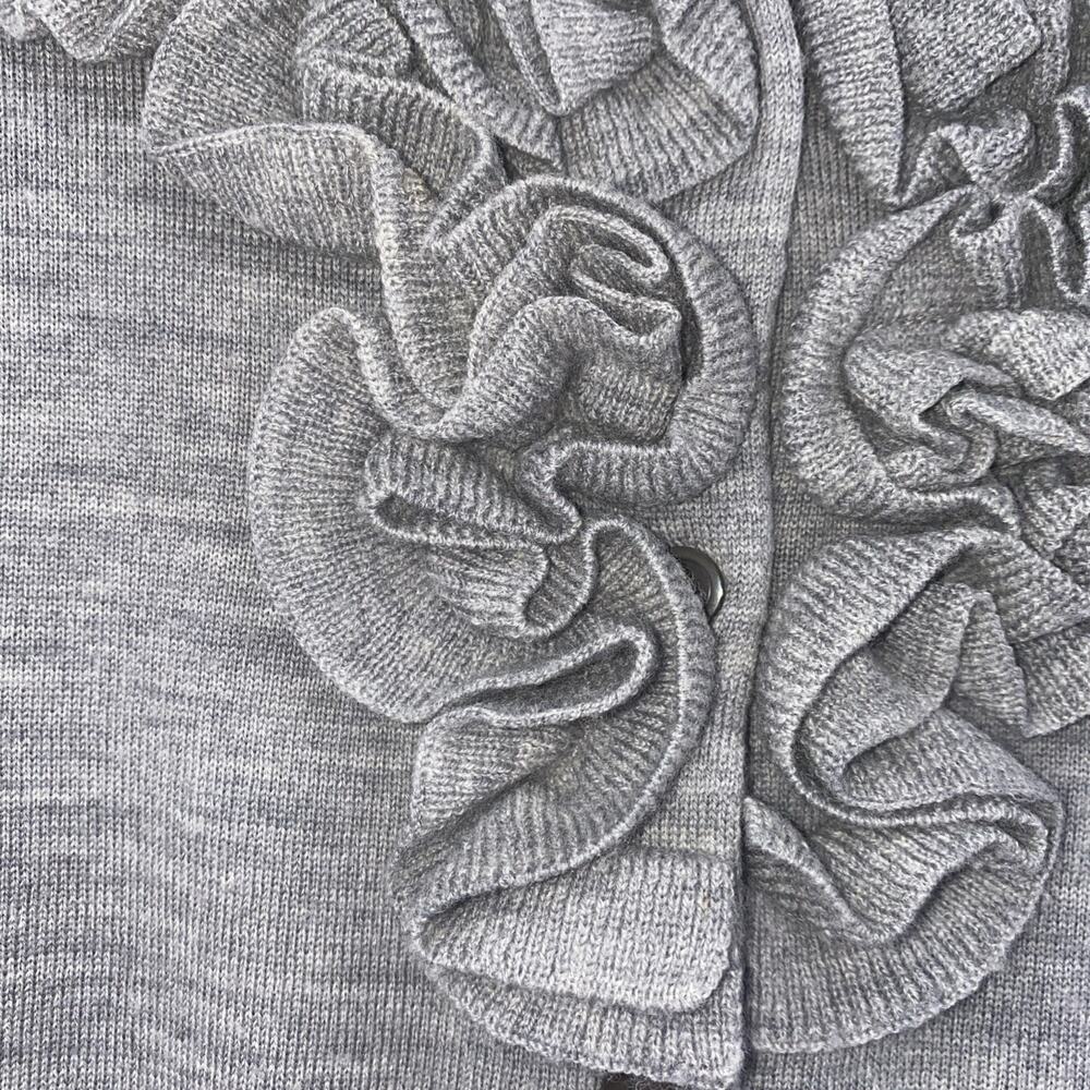 J. Crew Women 100% Merino Wool Ruffle Cardigan Size S Gray Long Sleeve Buttons - Picture 2 of 5